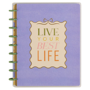 Happy Planner Classic Purple notebook with 'Live Your Best Life' text on a white background