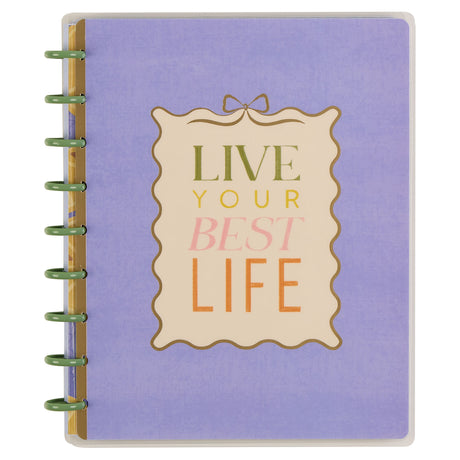 Happy Planner Classic Purple notebook with 'Live Your Best Life' text on a white background