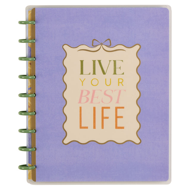 Happy Planner Classic Purple notebook with 'Live Your Best Life' text on a white background