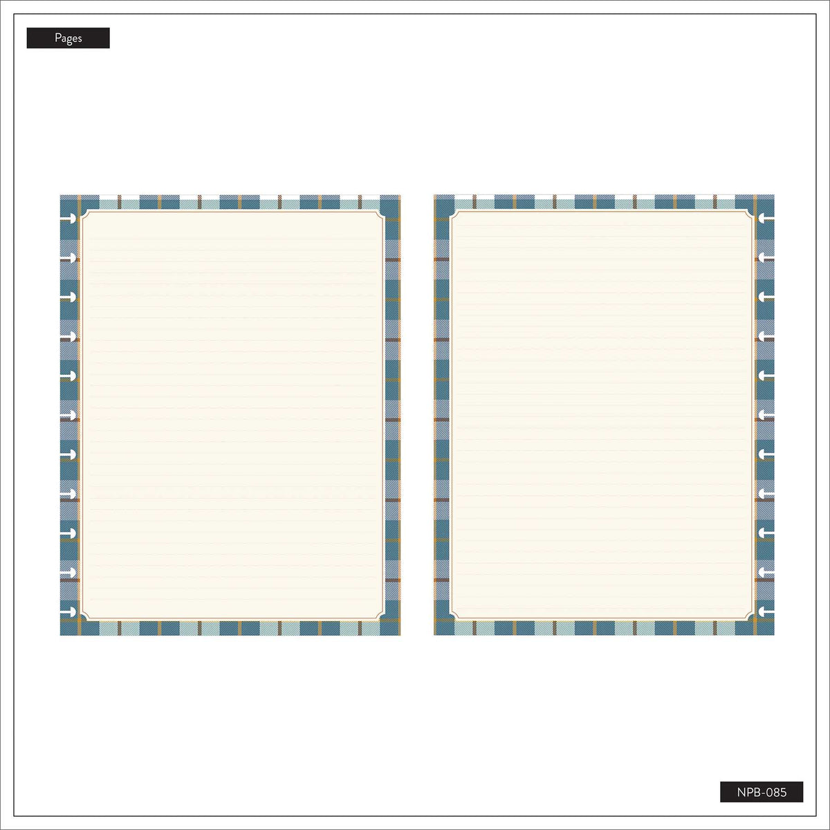 Fall Picnic Big Notebook dotted-lined pages with blue and tan plaid borders and disc punch slots