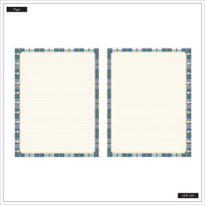 Fall Picnic Big Notebook dotted-lined pages with blue and tan plaid borders and disc punch slots