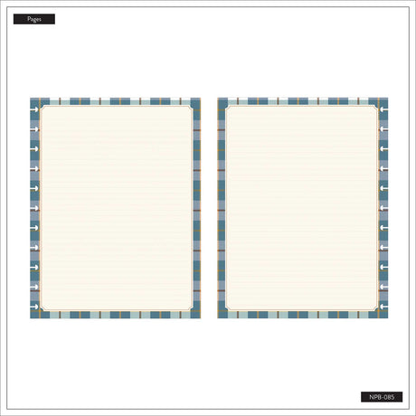 Fall Picnic Big Notebook dotted-lined pages with blue and tan plaid borders and disc punch slots