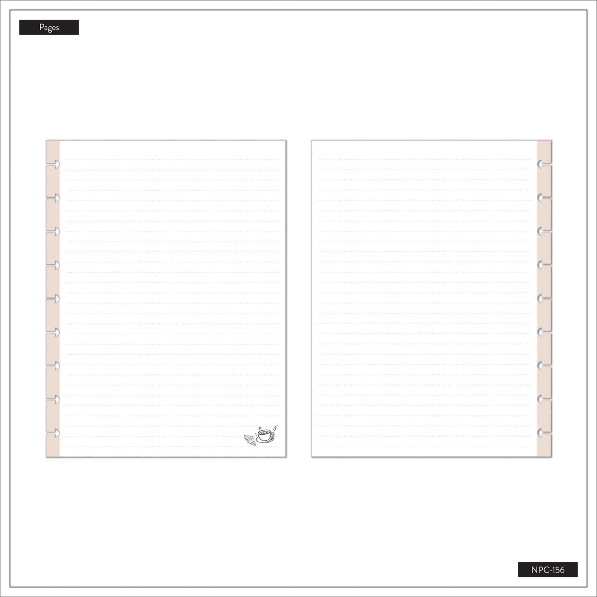 Pajama Plans dotted-lined pages with disc punch slots and a corner illustration