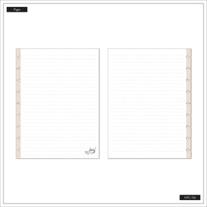 Pajama Plans dotted-lined pages with disc punch slots and a corner illustration