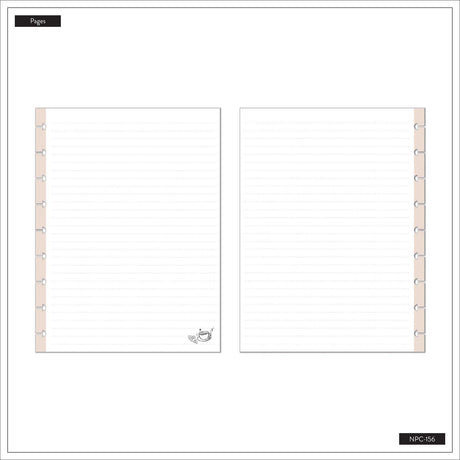 Pajama Plans dotted-lined pages with disc punch slots and a corner illustration