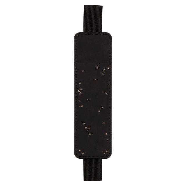 Happy Planner Dainty Neutrals Vegan Leather Slim Pen Holder  Black with star-like patterns on a white background
