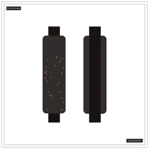 Front and back view of pen holder on an elastic strap with a white background