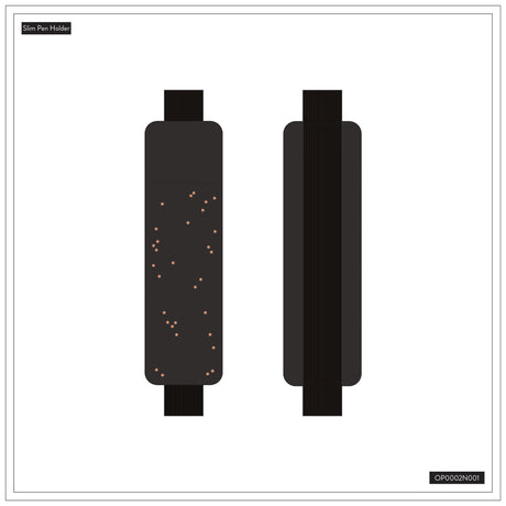 Front and back view of pen holder on an elastic strap with a white background