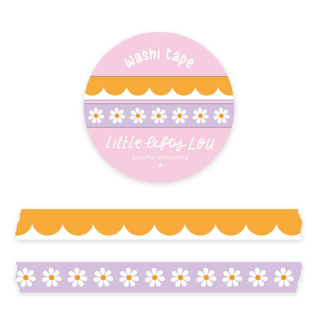 Ochre Scalloped and Lilac Daisies Slim Washi Tapes Set by Little Lefty Lou