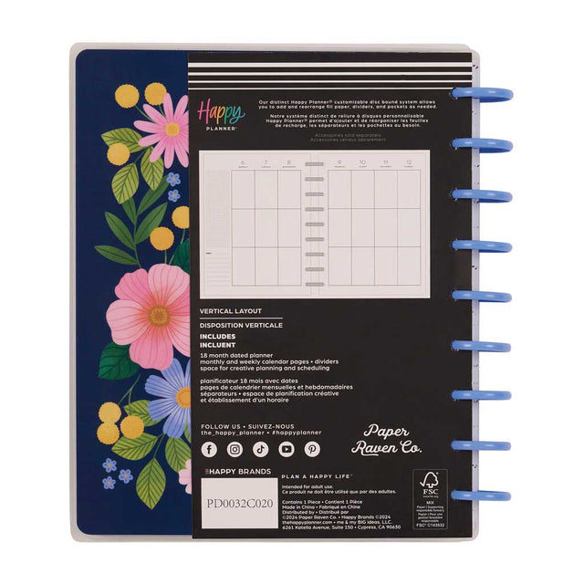 *IMPERFECT* Happy Planner Midnight Meadow Classic 18-Month Dated 2025-2026 - Vertical