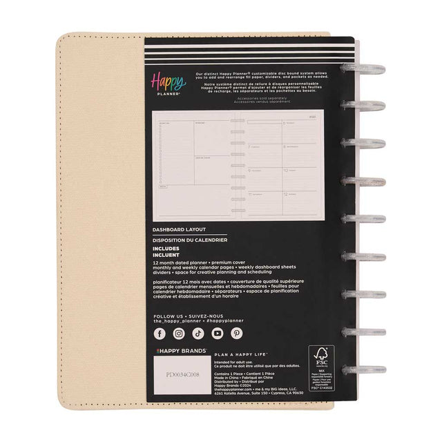 Happy Planner DELUXE Soft Pop Classic 12-Month Dated 2025-2026 - Dashboard Fabric Chenille Embroidery