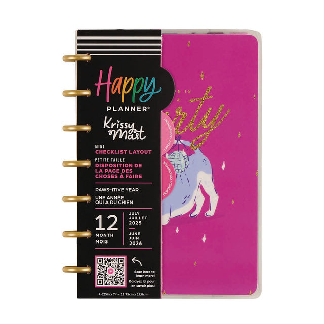 Happy Planner PawsItive Year Mini  12-Month Dated 2025-2026 - Checklist Horizontal