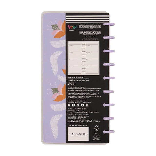 Happy Planner Petals & Plans Skinny Classic 12-Month Dated 2025-2026 - Horizontal