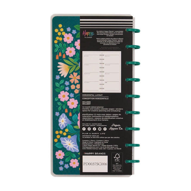 Happy Planner Midnight Meadow Skinny Classic 12-Month Dated 2025-2026 - Horizontal