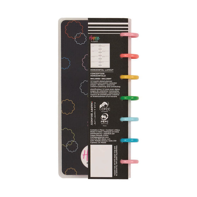 Happy Planner Optimistic Brights Skinny Mini 12-Month Dated 2025-2026 - Horizontal