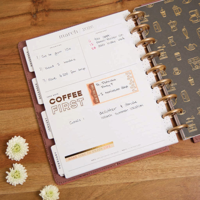 Happy Planner DELUXE Cafecore  Classic 12-Month Dated 2025-2026 - Vertical Vegan Leather Patchwork