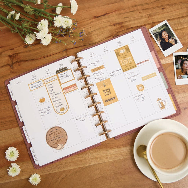 Happy Planner DELUXE Cafecore  Classic 12-Month Dated 2025-2026 - Vertical Vegan Leather Patchwork