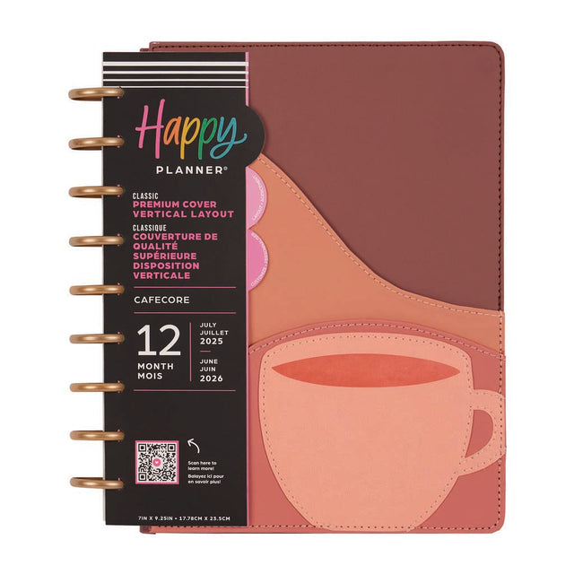 Happy Planner DELUXE Cafecore  Classic 12-Month Dated 2025-2026 - Vertical Vegan Leather Patchwork