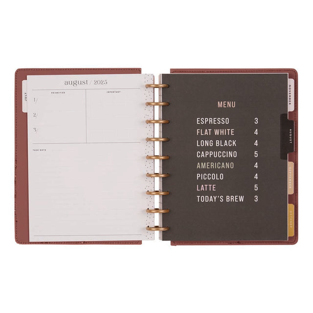 Happy Planner DELUXE Cafecore  Classic 12-Month Dated 2025-2026 - Vertical Vegan Leather Patchwork