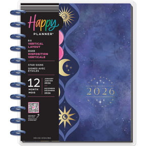 Happy Planner Star Signs Big 12 Month 2026 Dated - Vertical planner with celestial design and blue cover