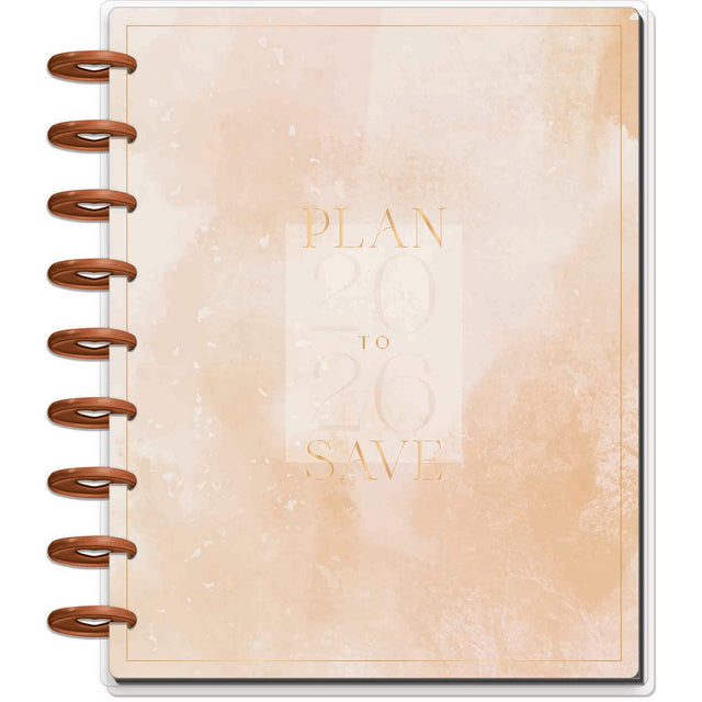 Happy Planner Classic Budget Planner with 'PLAN TO SAVE' text on a marble background