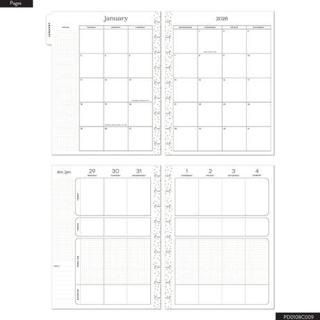 Happy Planner Classic Fitness Planner - 12 Month Dated 2026 pages for January 2026 with grid layout and ruler on a white background.