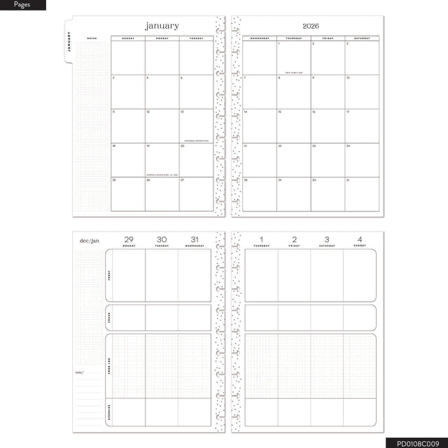 Happy Planner Classic Fitness Planner - 12 Month Dated 2026 pages for January 2026 with grid layout and ruler on a white background.