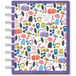 Planner with fitness-themed design and 'Healthy Habits Start Now' text on a white background