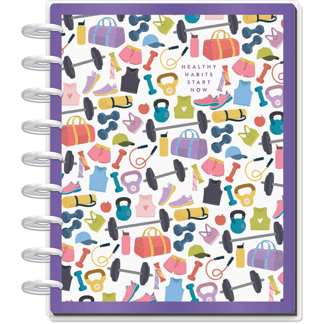 Planner with fitness-themed design and 'Healthy Habits Start Now' text on a white background