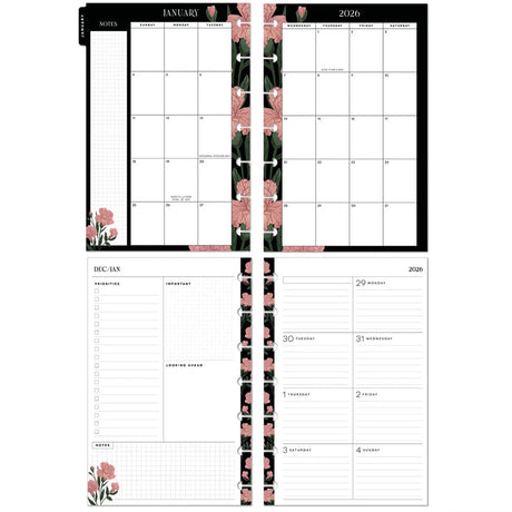 Happy Planner 2026 Dark Garden CLASSIC Dashboard calendar planner with floral design on a white background