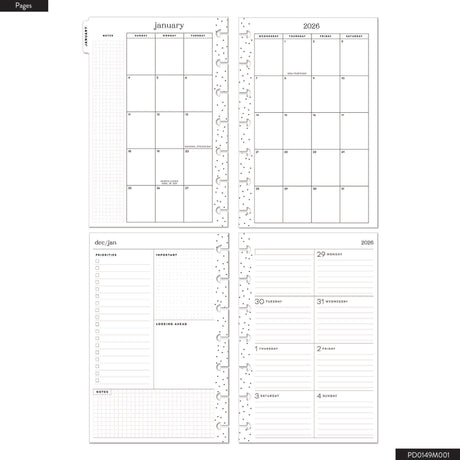 Happy Planner Autumn Hues Mini 12 Month 2026 Dated Planner pages with calendar layout on a white background