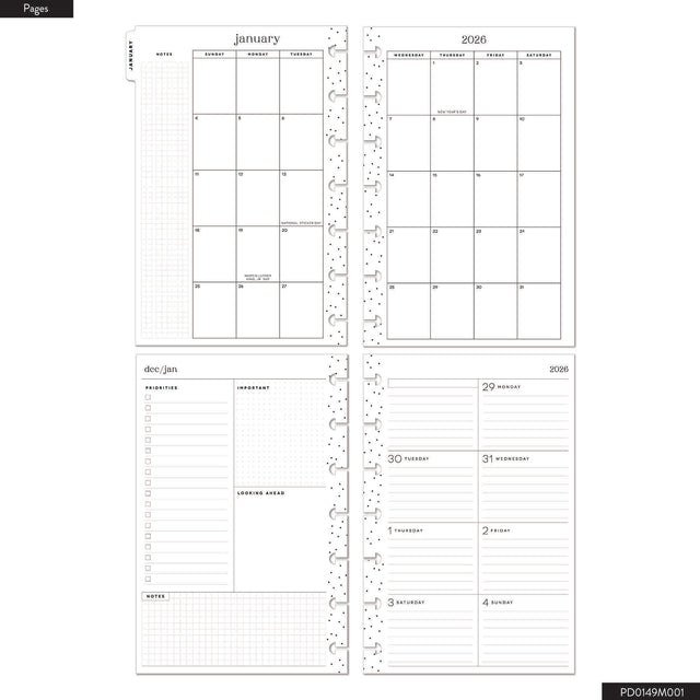 Happy Planner Autumn Hues Mini 12 Month 2026 Dated Planner pages with calendar layout on a white background