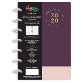 Happy Planner Autumn Hues Mini 12 Month 2026 Dated Planner with purple and pink design on a white background