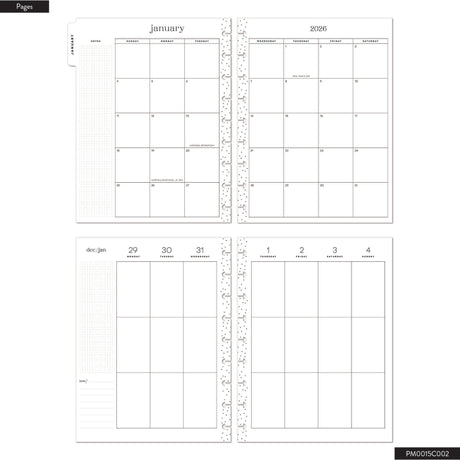 Happy Planner Deluxe Dark Garden Classic 12 Month 2026 dated 2026 planner pages for January 2026 with grid layout on a white background.