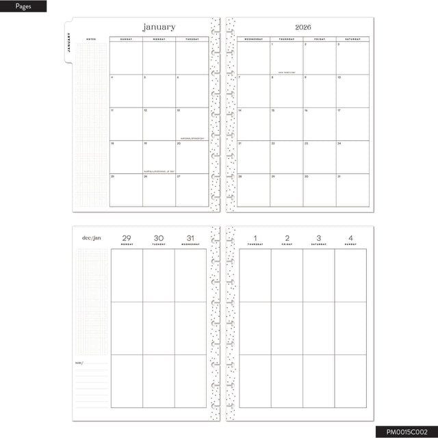 Happy Planner Deluxe Dark Garden Classic 12 Month 2026 dated 2026 planner pages for January 2026 with grid layout on a white background.