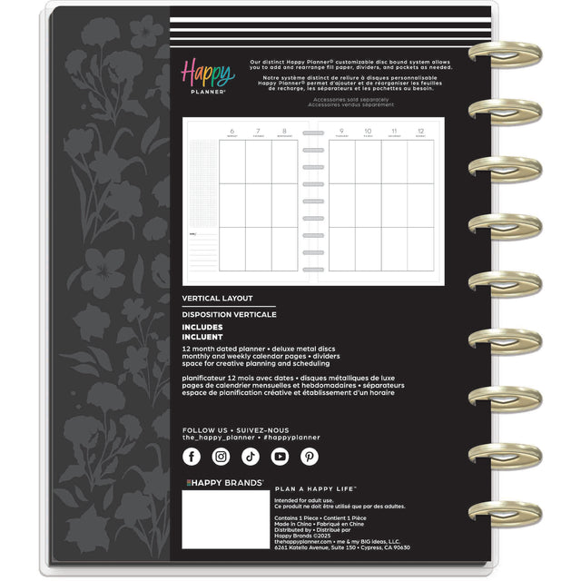 Happy Planner Deluxe Dark Garden Classic 12 Month Dated 2026  - Vertical
