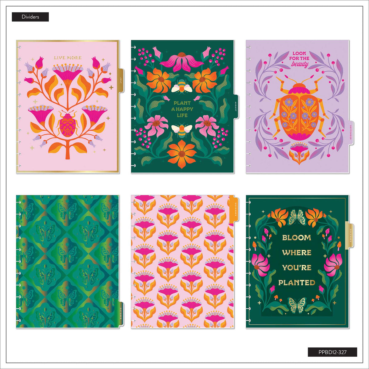 Hive and Bloom Big planner colourful floral dividers with botanical designs