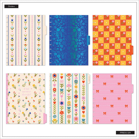Little Garden Big planner floral dividers with hearts, bows and checkerboard patterns