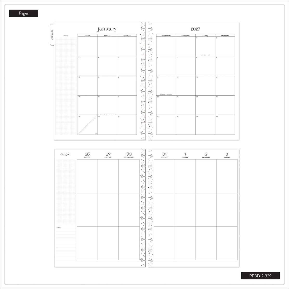 Happy Planner Little Garden calendar spread with roomy daily planning boxes