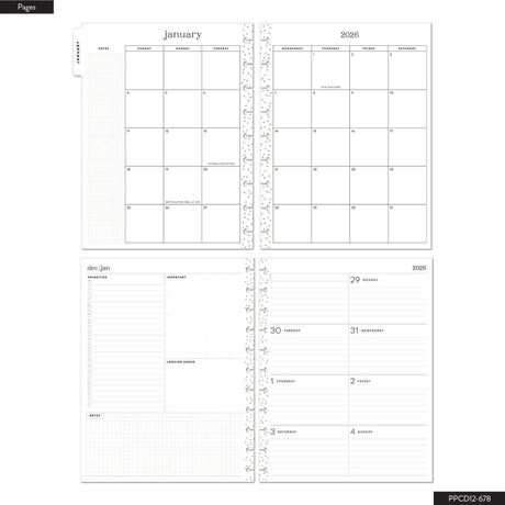 Happy Planner Natural State Classic 12 Month Dated 2026 pages for January 2026 with grid layout on a white background