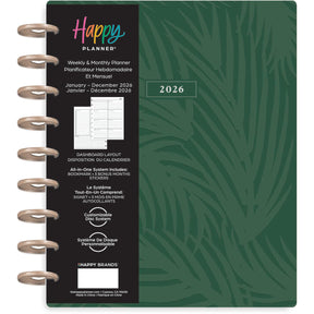 Happy Planner Natural State Classic 12 Month Dated 2026 Green planner with a black side panel displaying text and branding