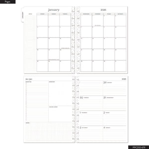 Happy Planner Vintage Garden Classic 12 Month Dated 2026 - Dashboard pages for January 2026 with grid layout and ruler on a white background.