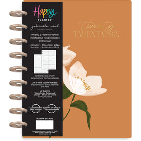 Happy Planner Vintage Garden Classic 12 Month Dated 2026 - Dashboard weekly and monthly planner with floral design on orange cover