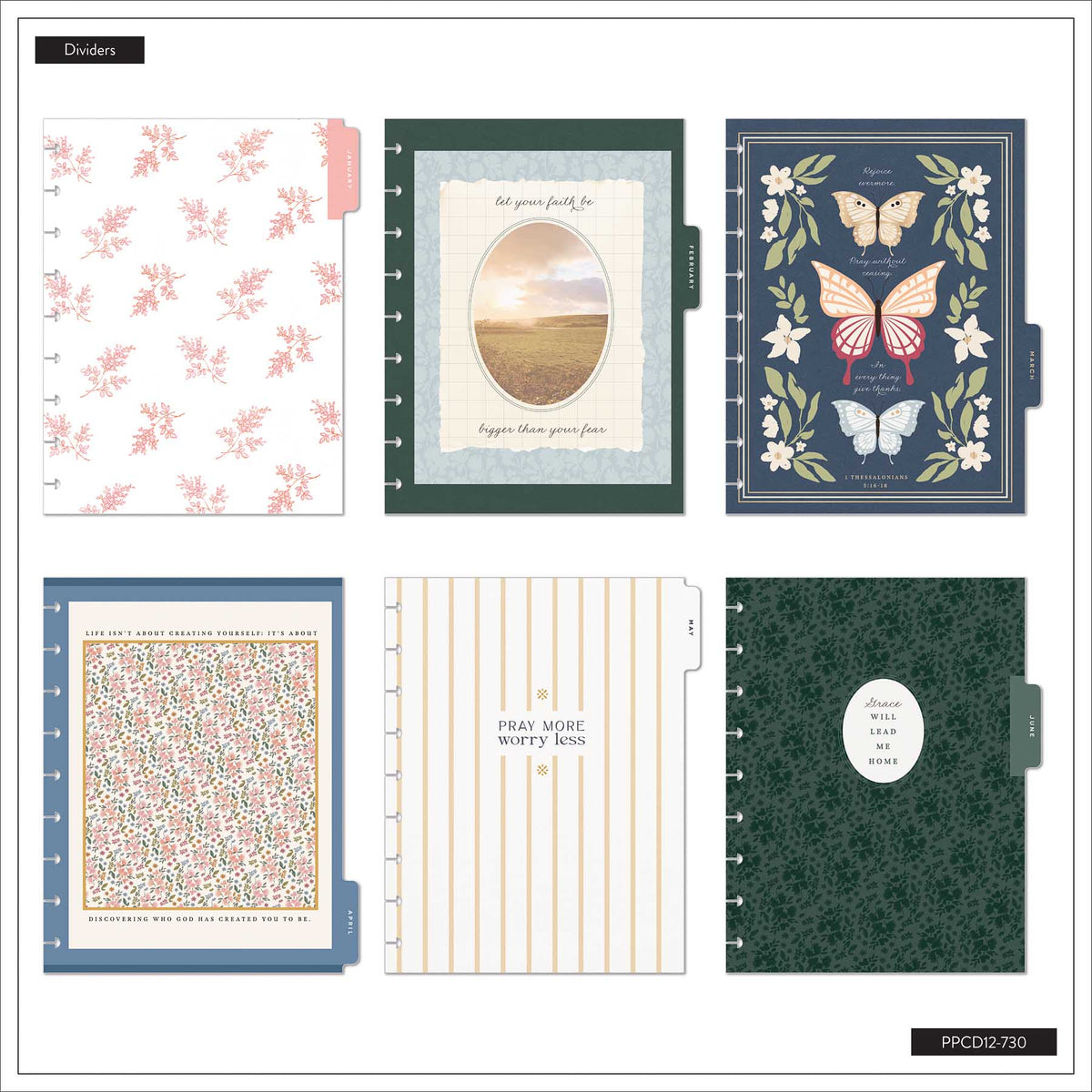 Wildflower Daydream Faith Planner dividers with floral, butterfly and faith artwork