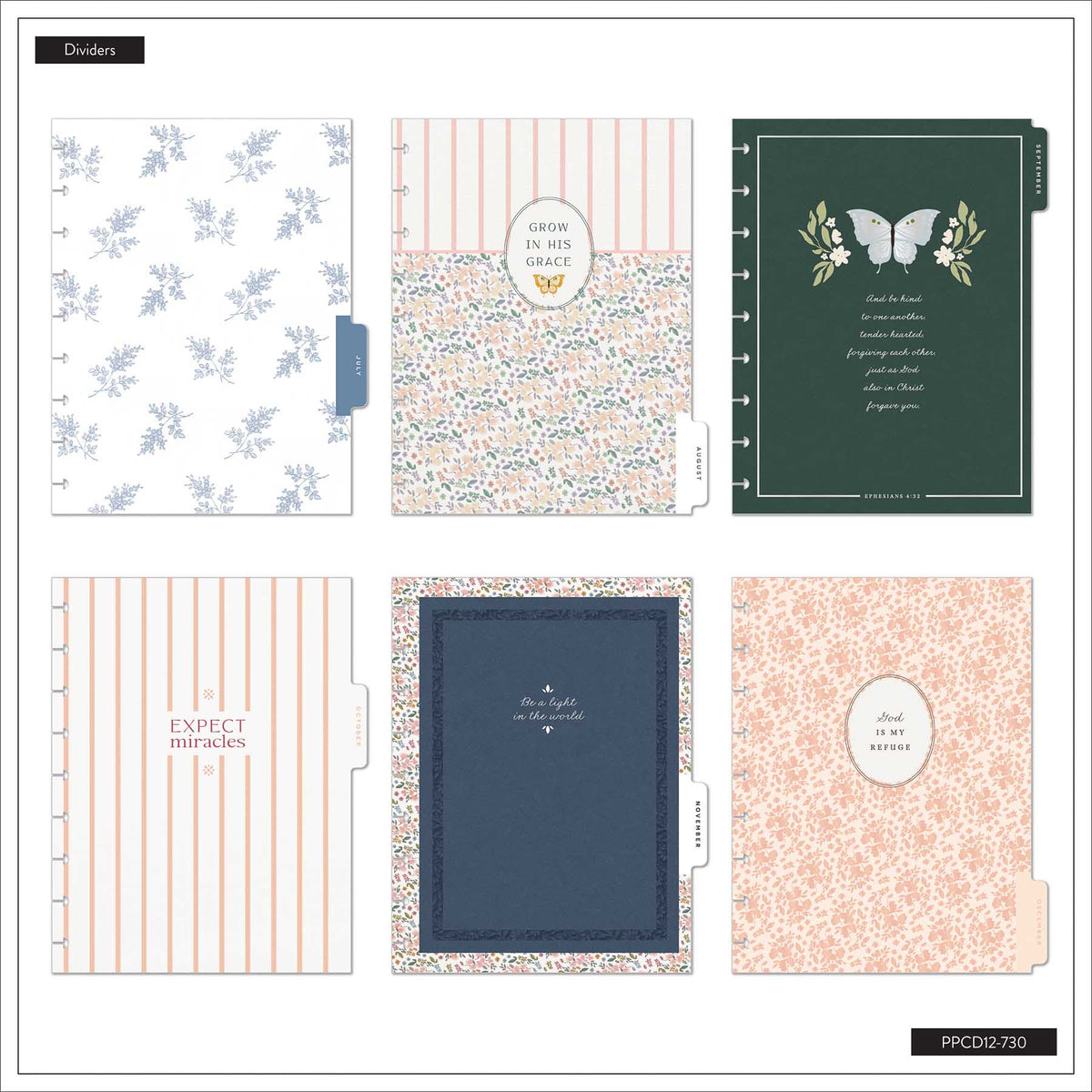 Wildflower Daydream Faith Planner monthly dividers with florals and faith designs