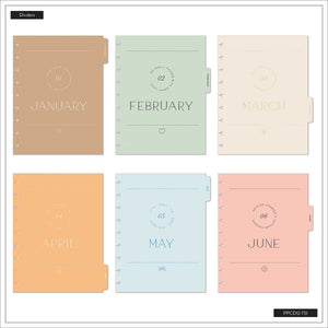 Hushed Hues pastel monthly dividers for January through June