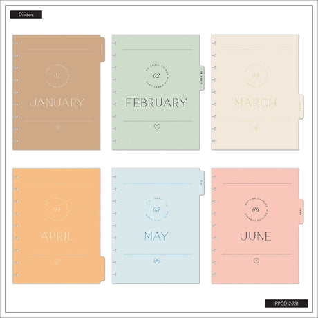 Hushed Hues pastel monthly dividers for January through June