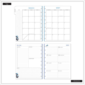Happy Planner Bright Seasons Classic Dashboard Planner 2027: Monthly and weekly planning pages with blue floral accents