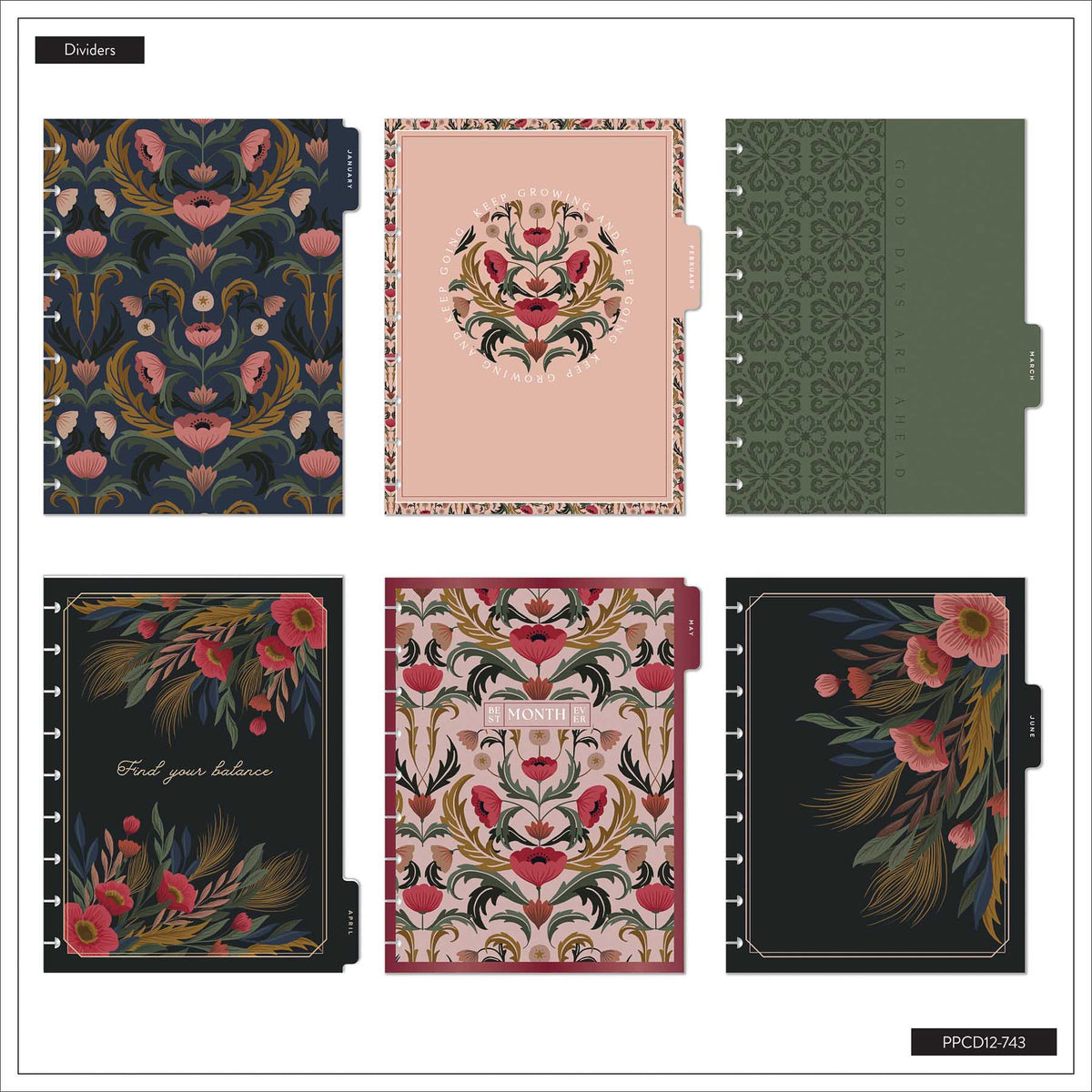 Happy Planner Twilight Tapestry Classic Horizontal Planner 2027: Botanical divider patterns and disc binding slots