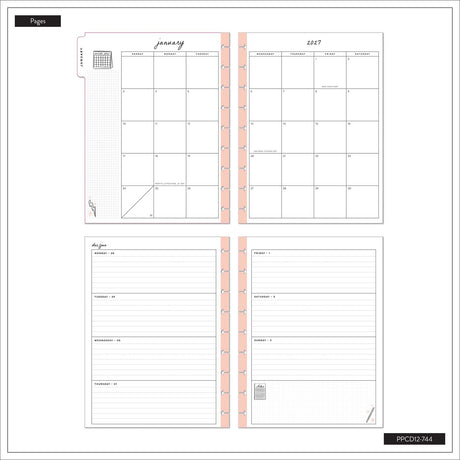 Happy Planner Pajama Plans Classic Horizontal Planner 2027: January calendar pages and lined note sections